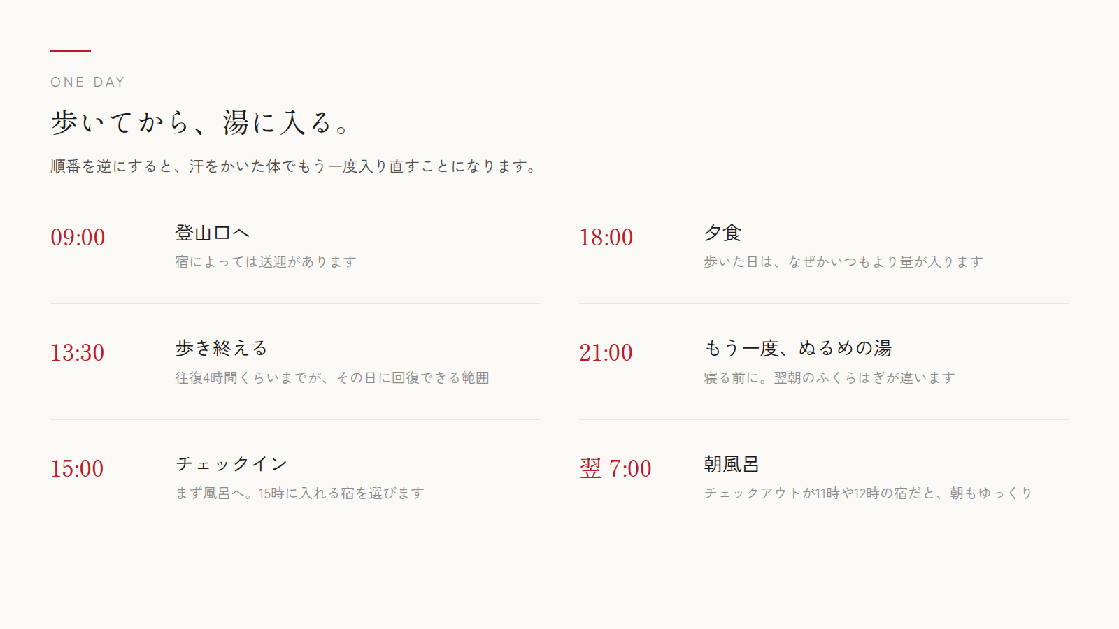 歩いてから、湯に入る一日の組み立て