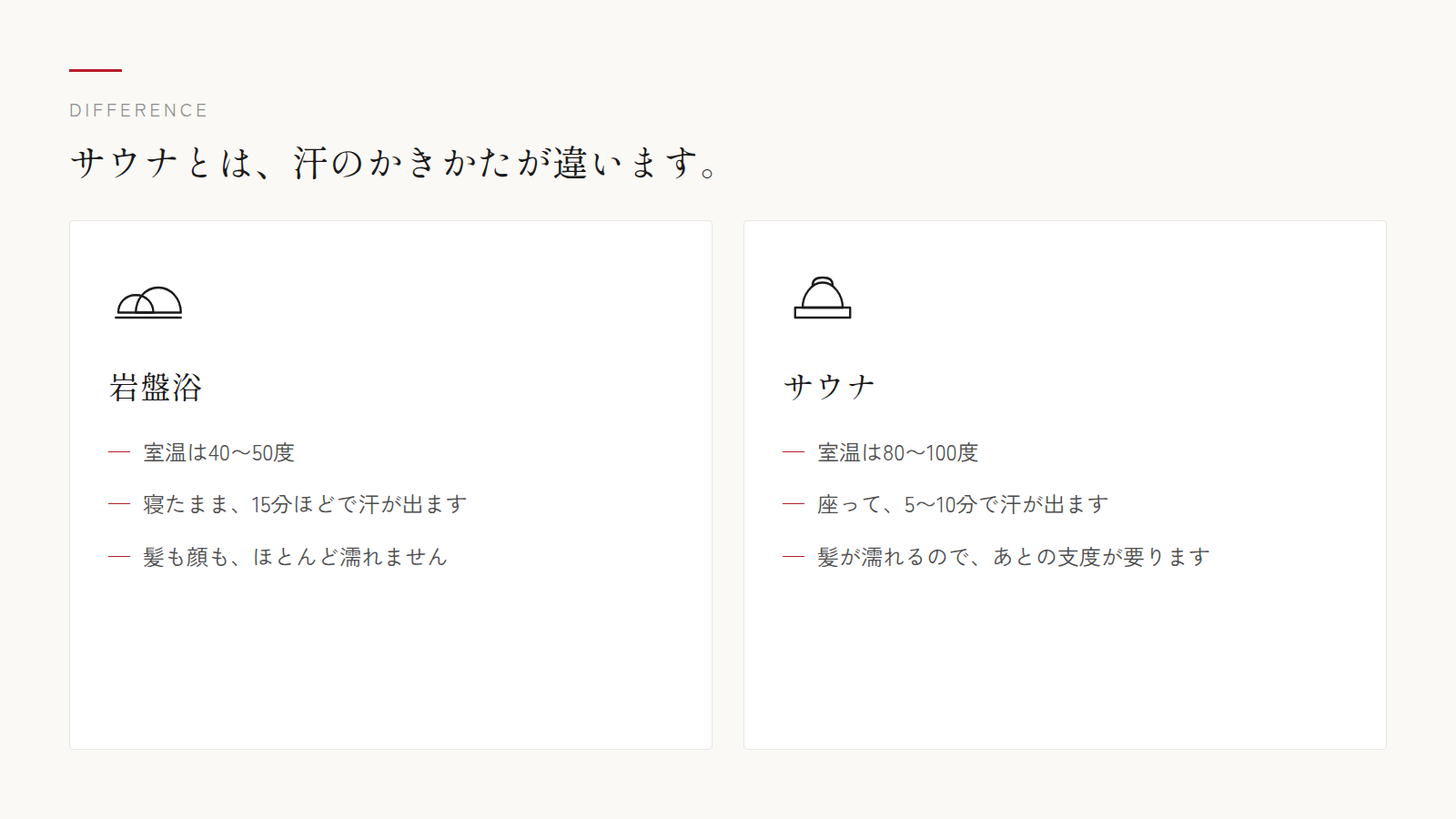 サウナとは、汗のかきかたが違います