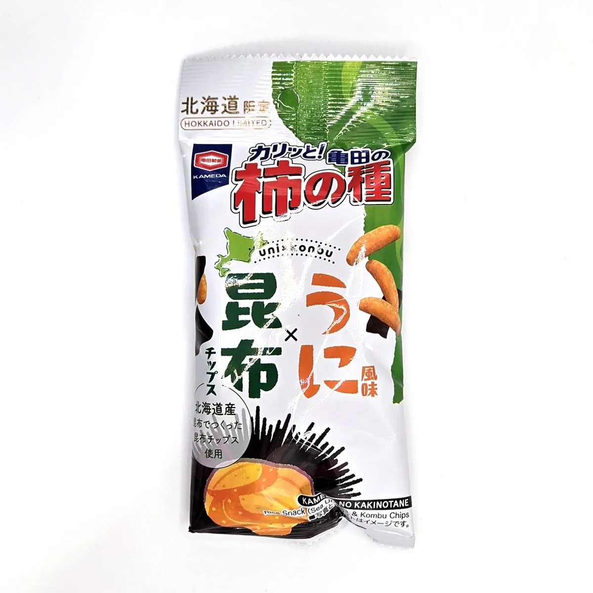 亀田の柿の種 昆布チップス×うに風味のパッケージ